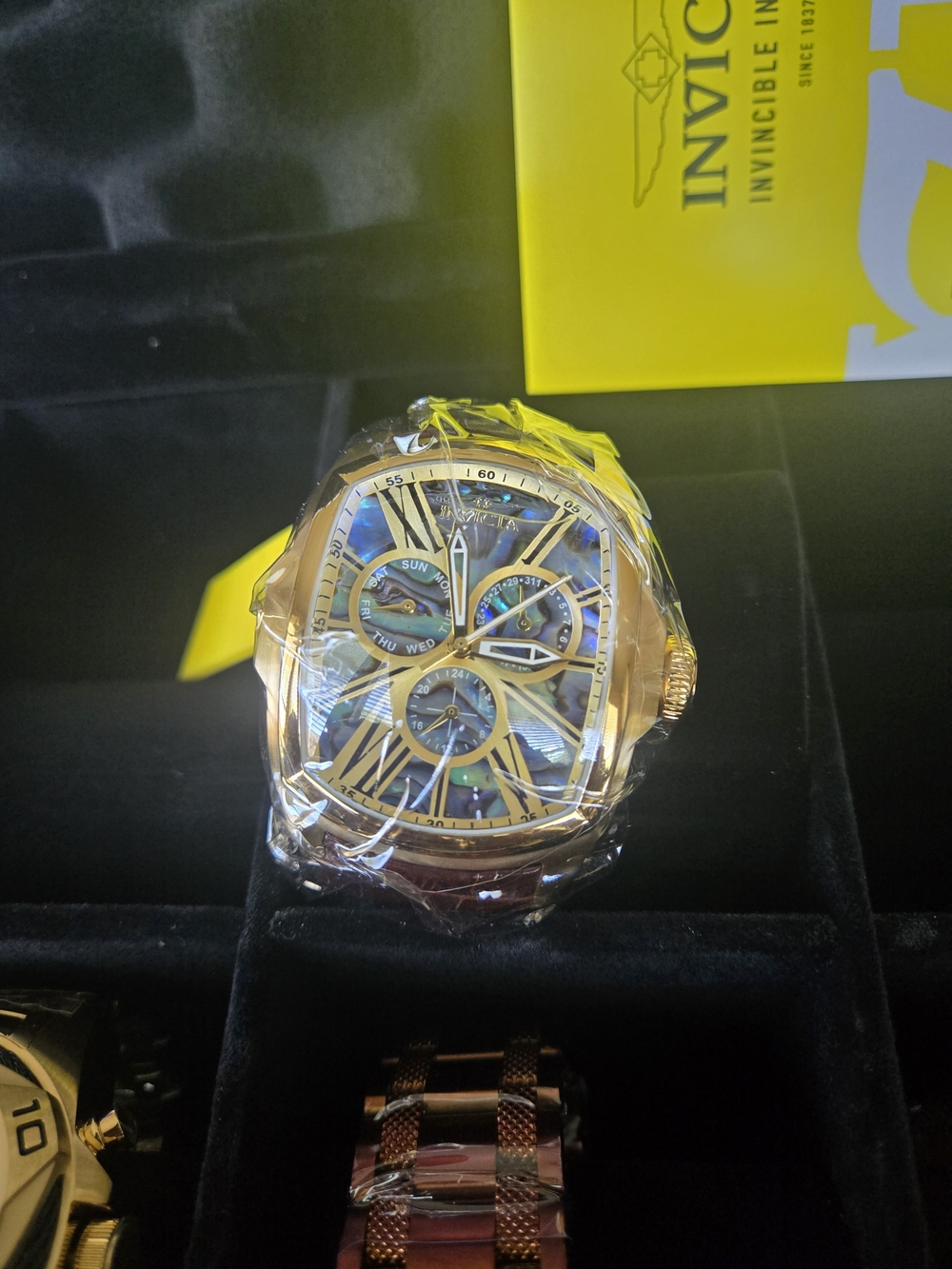 Invicta Gold-Tone Watch with Blue Mother-of-Pearl Dial